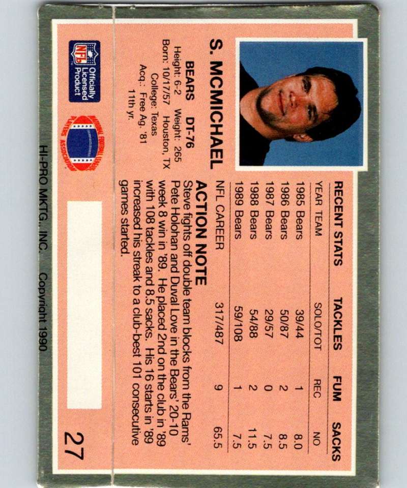 1990 Action Packed #27 Steve McMichael Bears NFL Football Image 2
