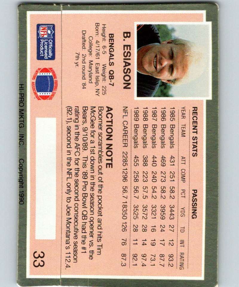1990 Action Packed #33 Boomer Esiason Bengals NFL Football Image 2