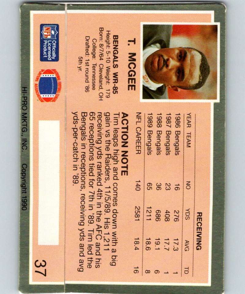 1990 Action Packed #37 Tim McGee Bengals NFL Football Image 2