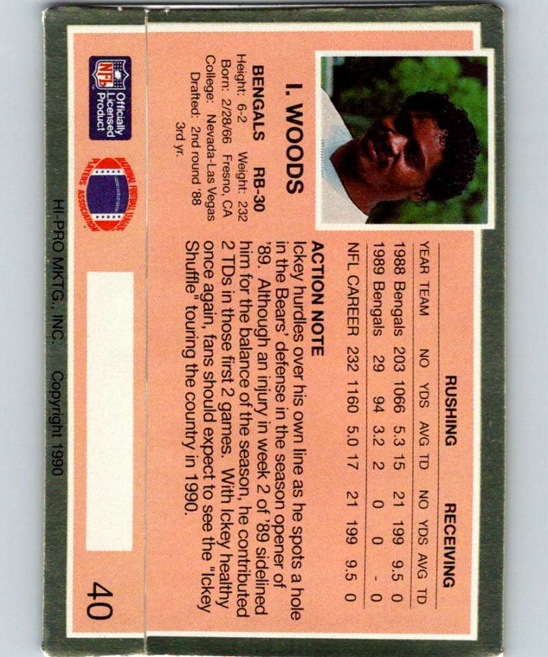 1990 Action Packed #40 Ickey Woods Bengals NFL Football Image 2