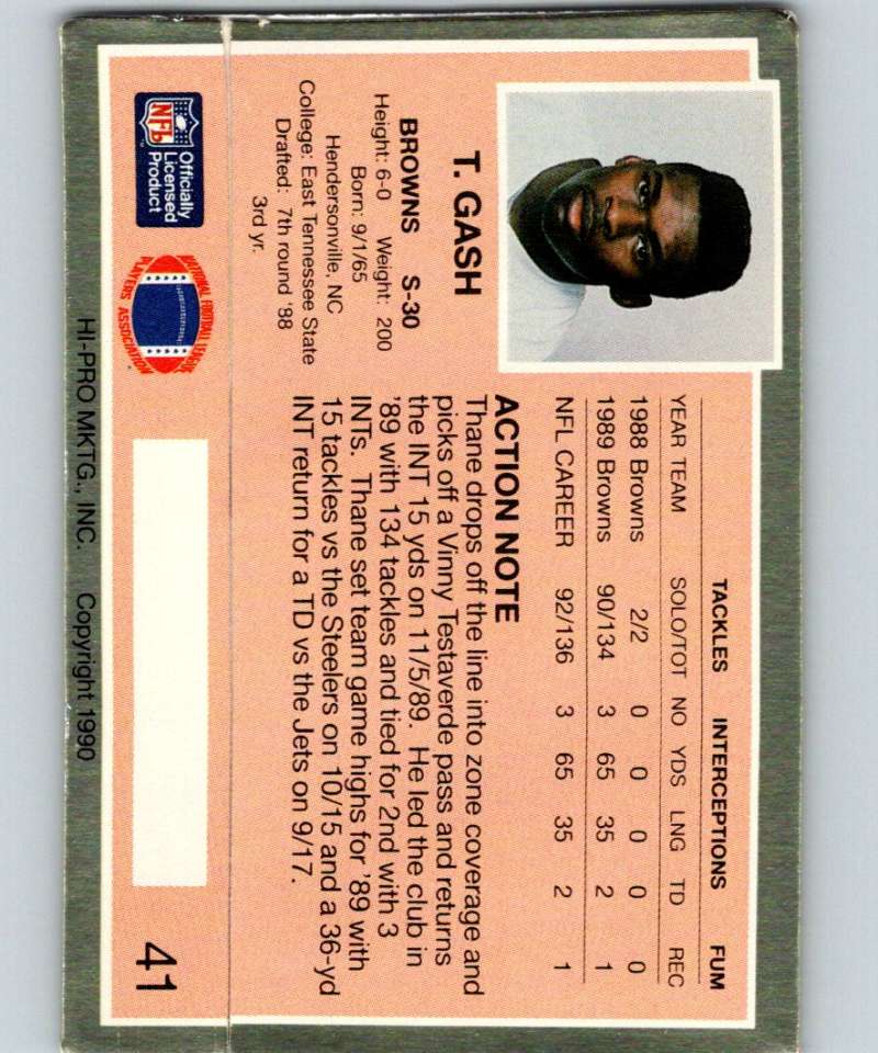 1990 Action Packed #41 Thane Gash RC Rookie Browns NFL Football Image 2
