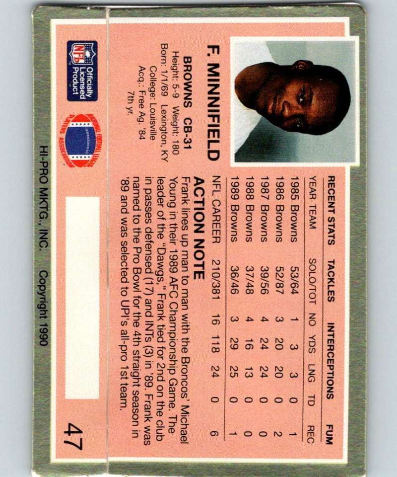 1990 Action Packed #47 Frank Minnifield Browns NFL Football Image 2