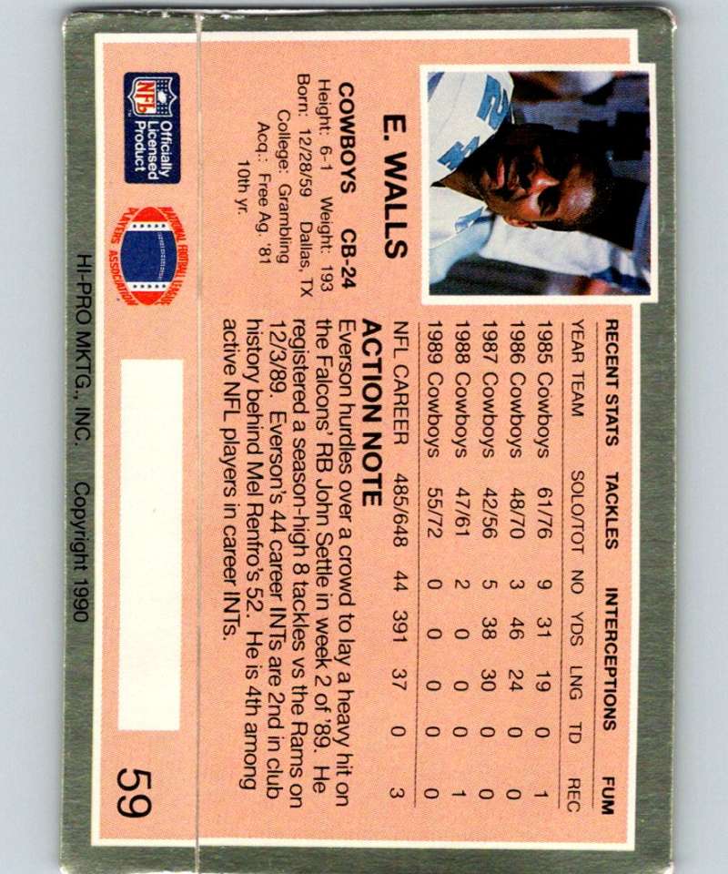 1990 Action Packed #59 Everson Walls Cowboys NFL Football
