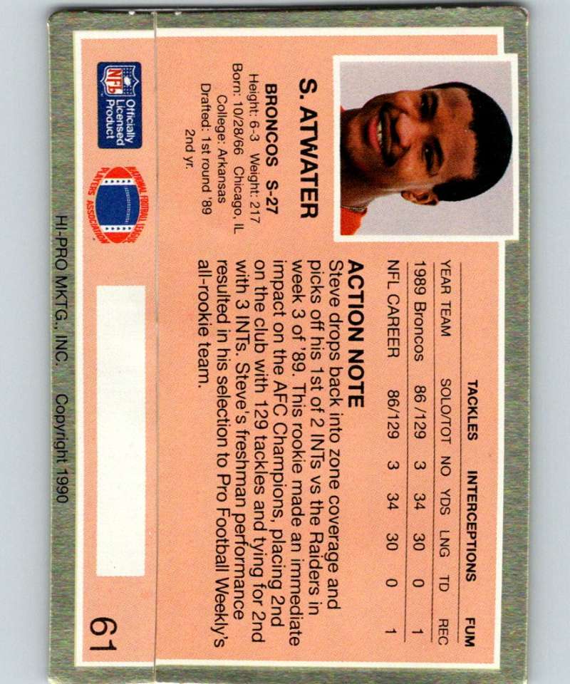 1990 Action Packed #61 Steve Atwater Broncos NFL Football Image 2