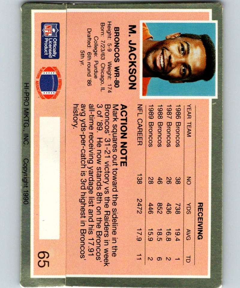 1990 Action Packed #65 Mark Jackson Broncos NFL Football Image 2