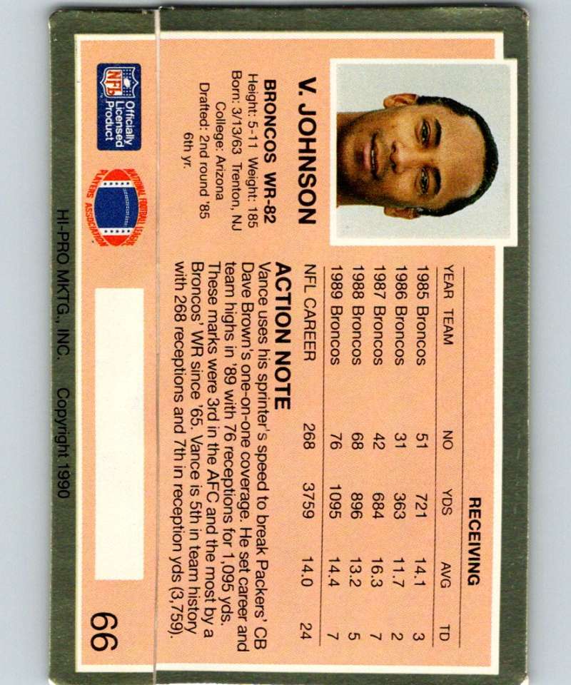 1990 Action Packed #66 Vance Johnson Broncos NFL Football Image 2