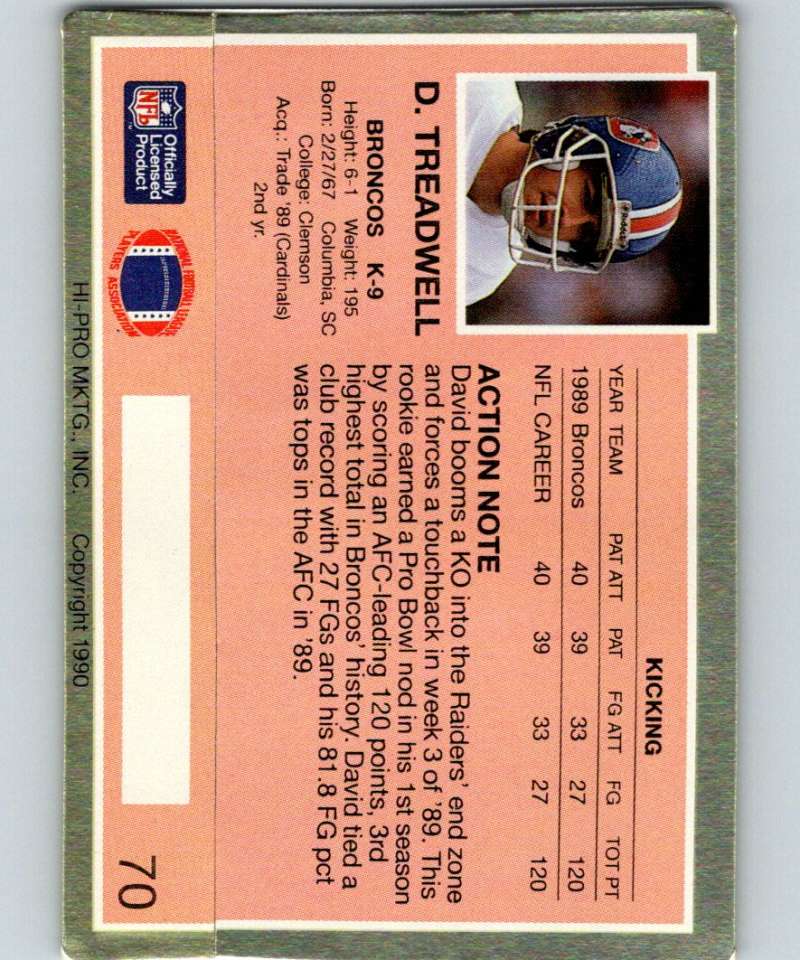 1990 Action Packed #70 David Treadwell Broncos NFL Football Image 2