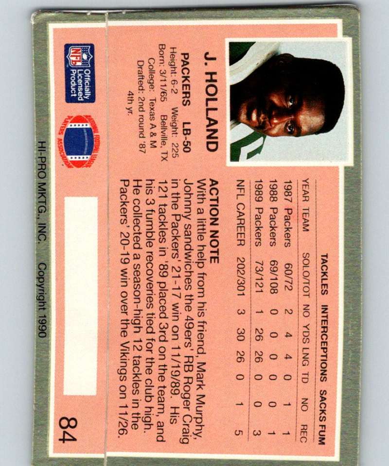 1990 Action Packed #84 Johnny Holland Packers NFL Football Image 2