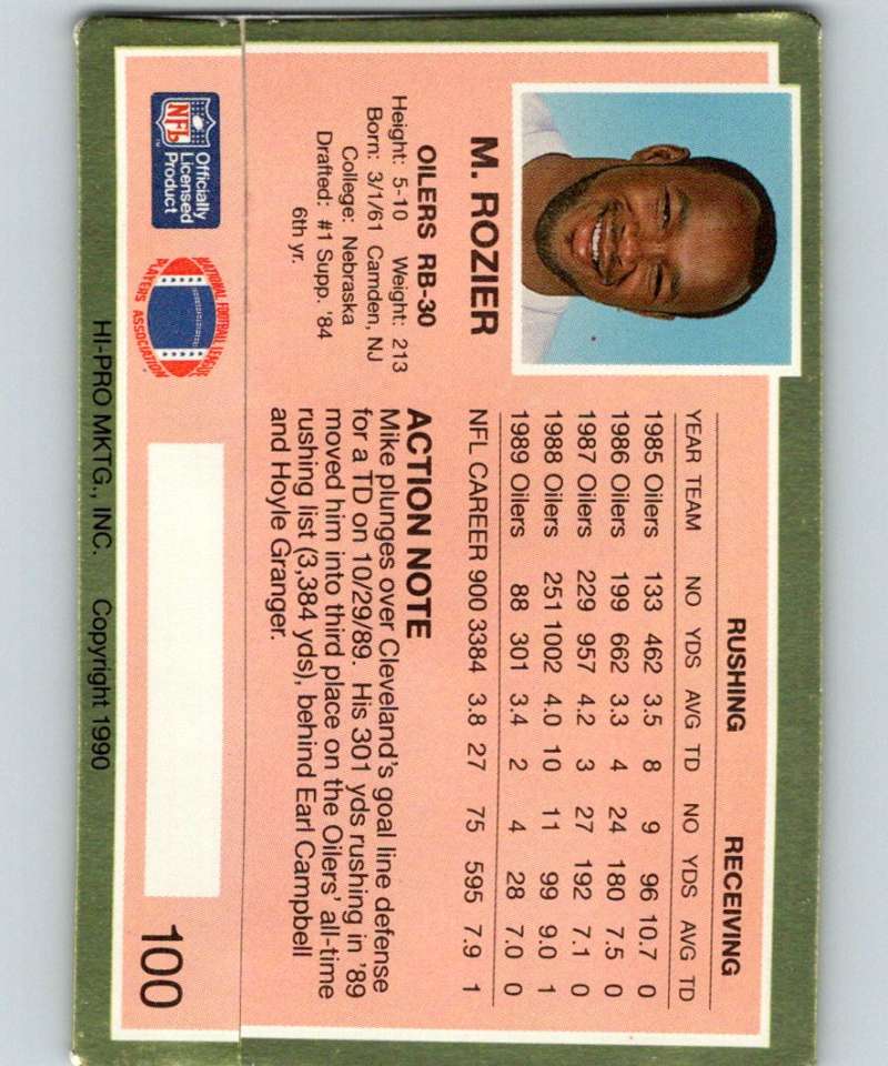 1990 Action Packed #100 Mike Rozier Oilers NFL Football