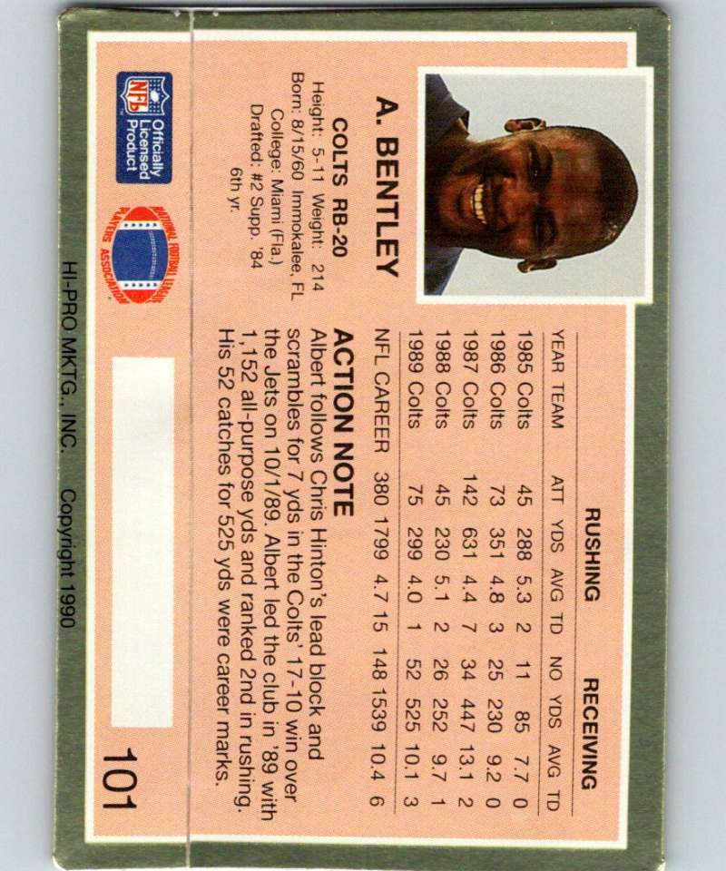 1990 Action Packed #101 Albert Bentley Colts NFL Football Image 2