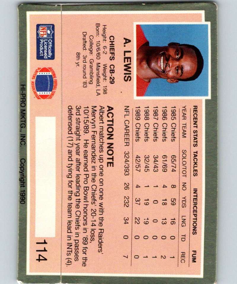 1990 Action Packed #114 Albert Lewis Chiefs NFL Football Image 2
