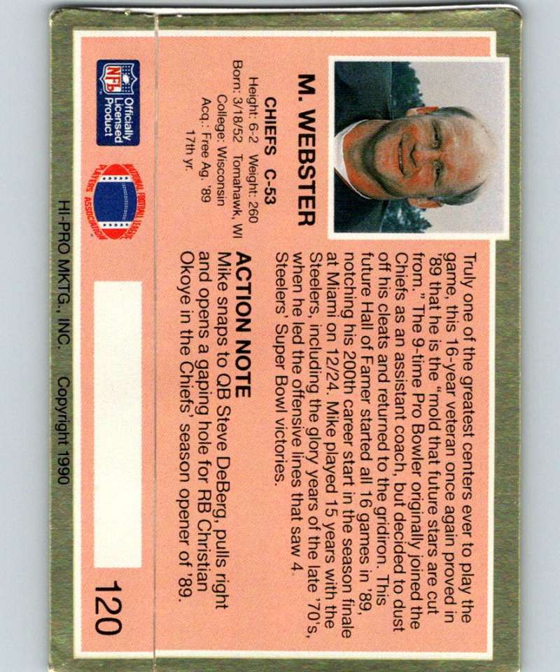1990 Action Packed #120 Mike Webster Chiefs NFL Football Image 2
