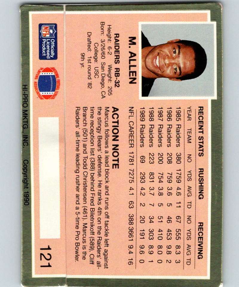 1990 Action Packed #121 Marcus Allen LA Raiders NFL Football Image 2