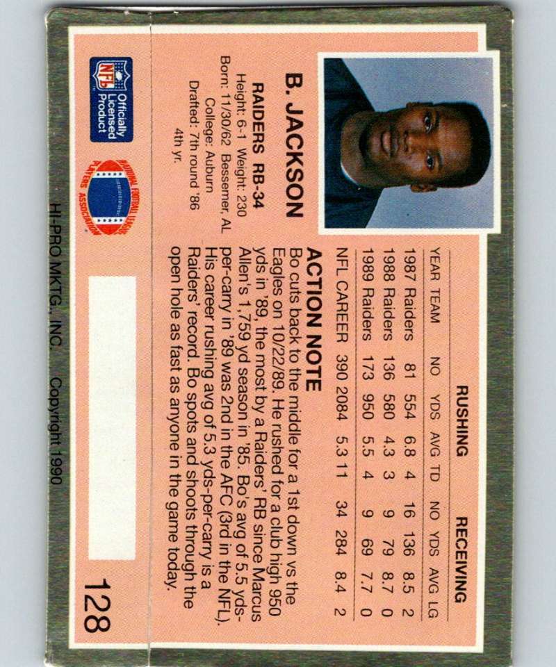 1990 Action Packed #128 Bo Jackson LA Raiders NFL Football
