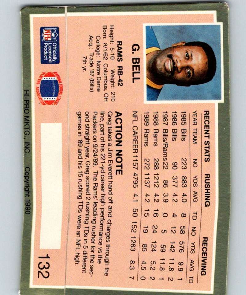 1990 Action Packed #132 Greg Bell LA Rams NFL Football Image 2