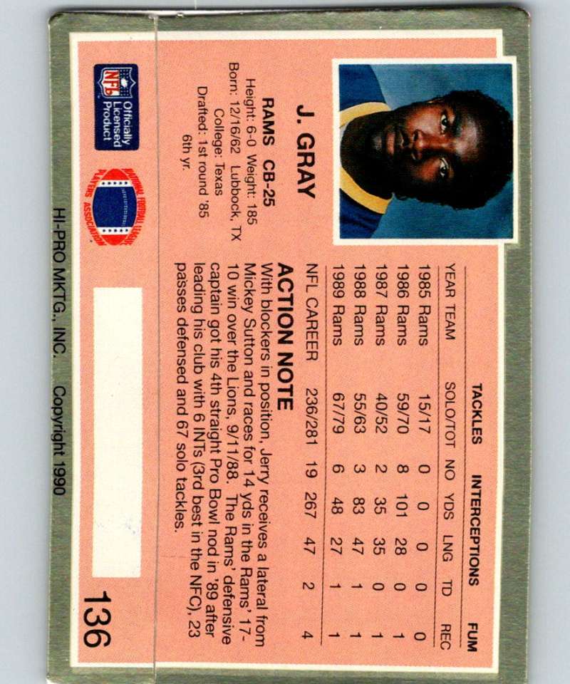 1990 Action Packed #136 Jerry Gray LA Rams NFL Football Image 2
