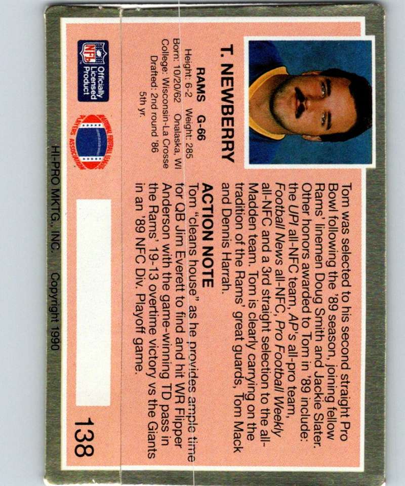 1990 Action Packed #138 Tom Newberry LA Rams NFL Football Image 2