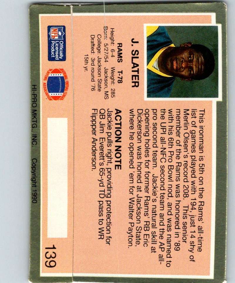 1990 Action Packed #139 Jackie Slater LA Rams NFL Football Image 2