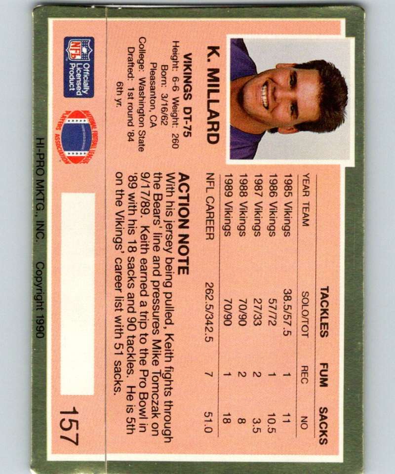 1990 Action Packed #157 Keith Millard Vikings NFL Football Image 2