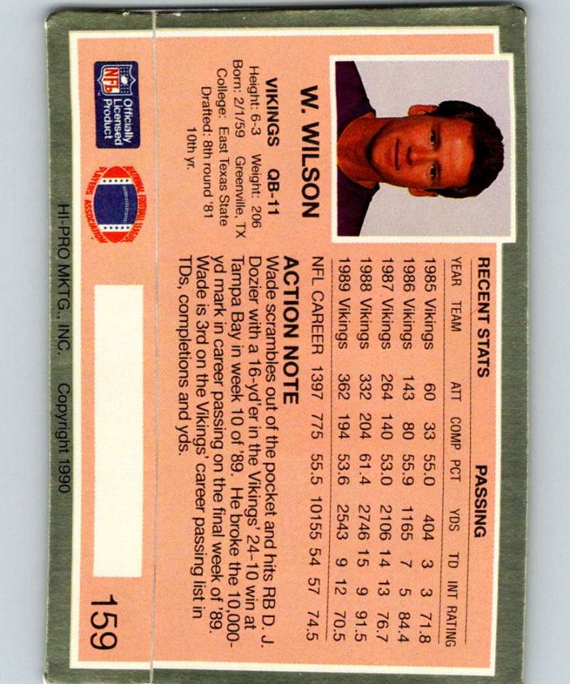1990 Action Packed #159 Wade Wilson Vikings NFL Football Image 2