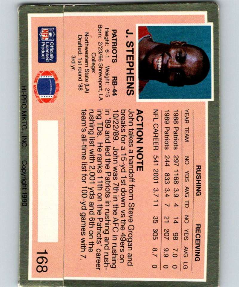 1990 Action Packed #168 John Stephens Patriots NFL Football Image 2