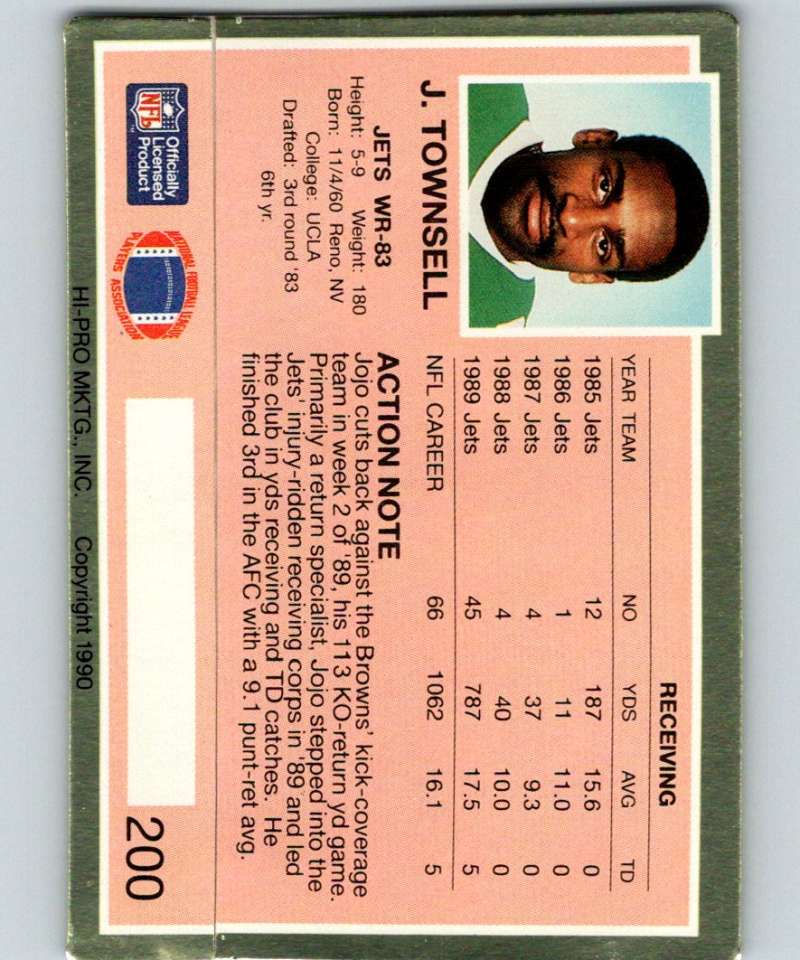 1990 Action Packed #200 Jo Jo Townsell NY Jets NFL Football Image 2