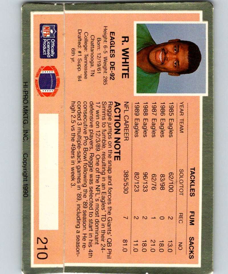 1990 Action Packed #210 Reggie White Eagles NFL Football Image 2