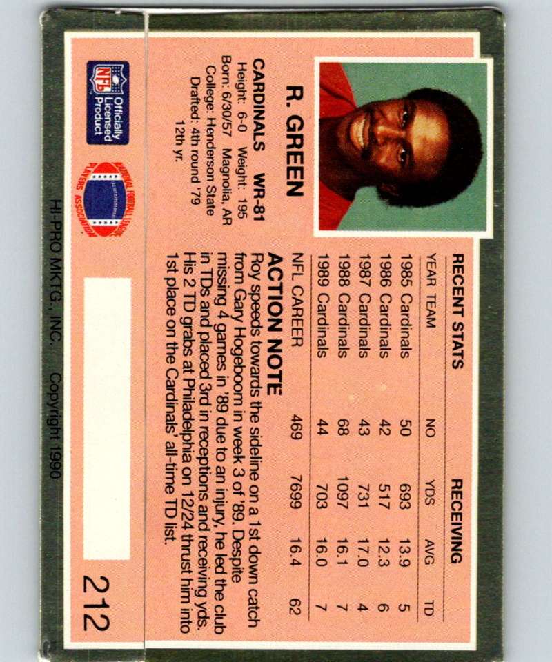 1990 Action Packed #212 Roy Green Cardinals NFL Football Image 2