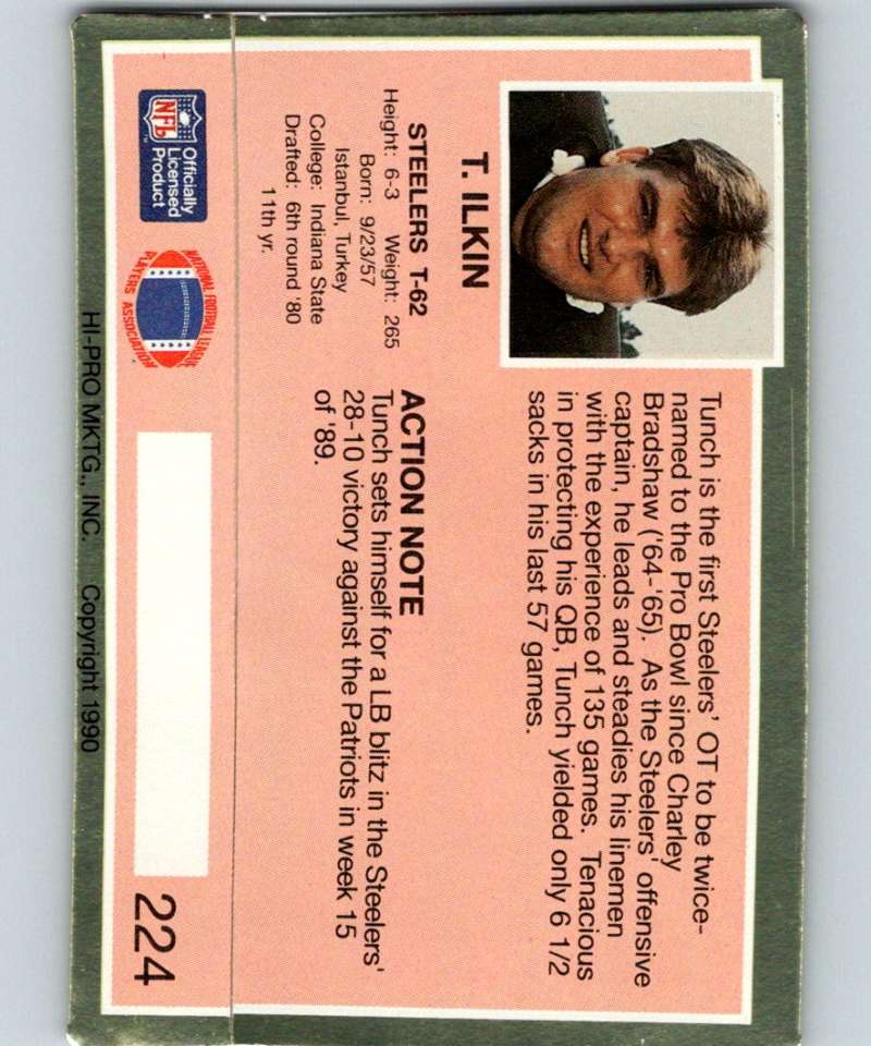 1990 Action Packed #224 Tunch Ilkin Steelers NFL Football Image 2