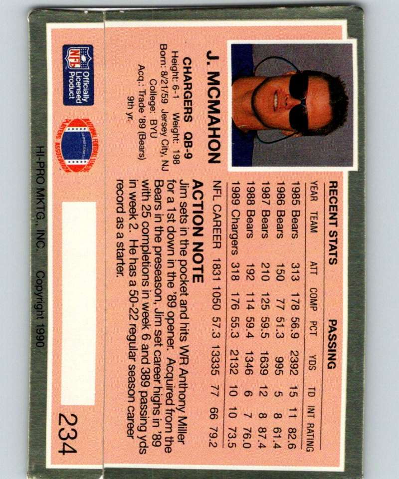 1990 Action Packed #234 Jim McMahon Chargers NFL Football Image 2