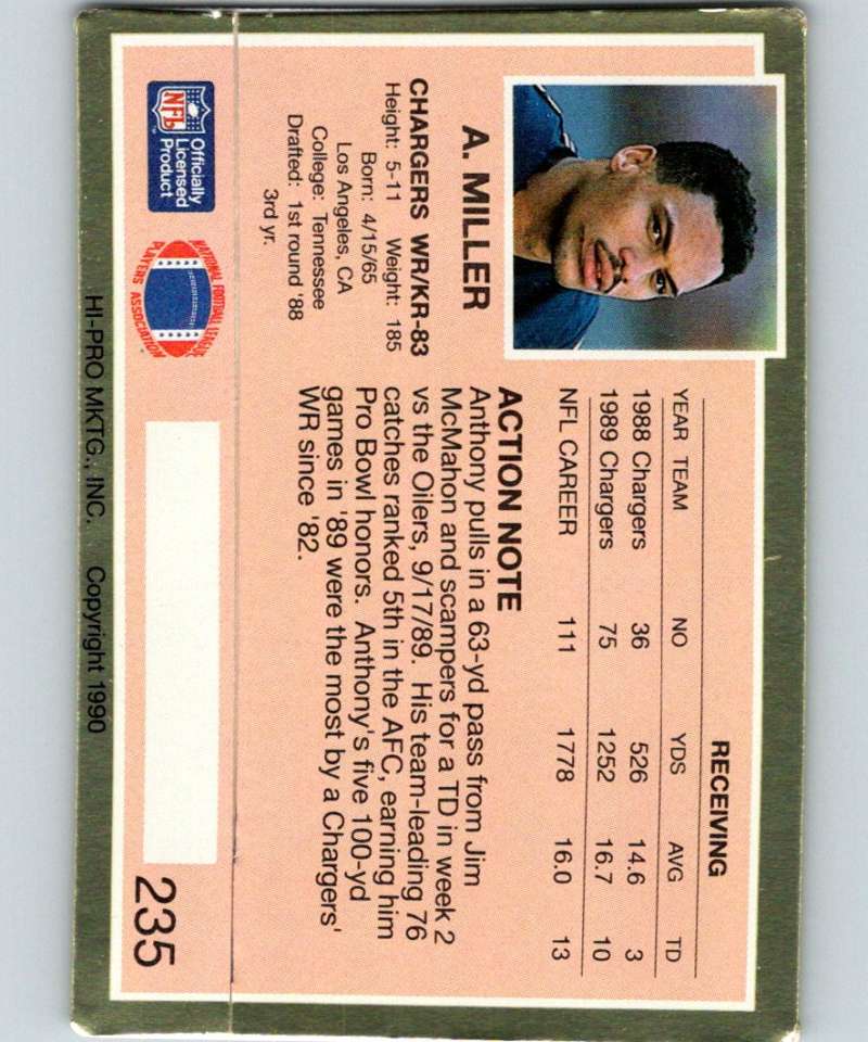 1990 Action Packed #235 Anthony Miller Chargers NFL Football Image 2