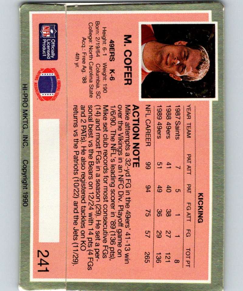 1990 Action Packed #241 Mike Cofer 49ers NFL Football Image 2