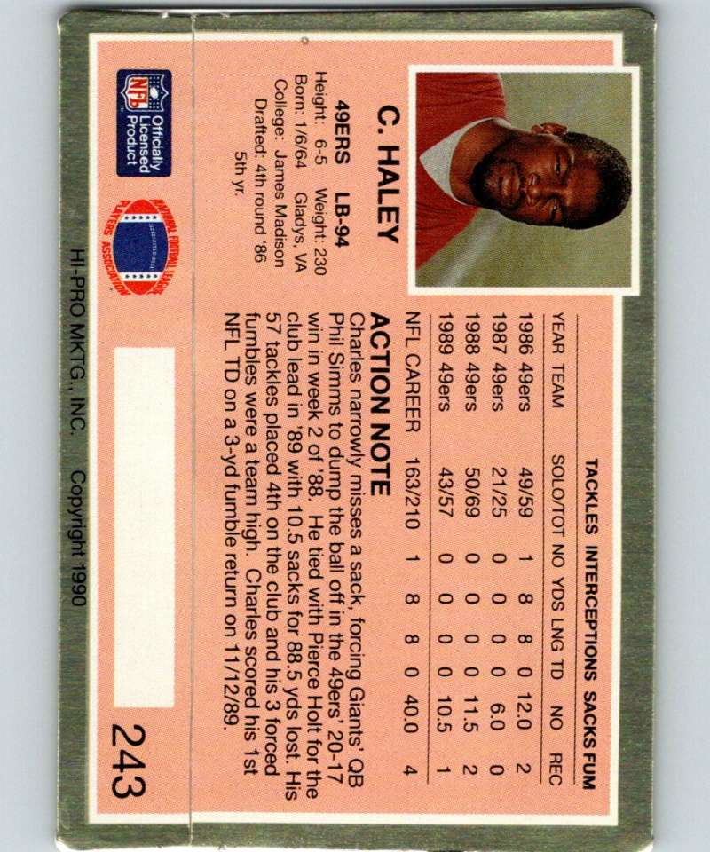 1990 Action Packed #243 Charles Haley 49ers NFL Football Image 2