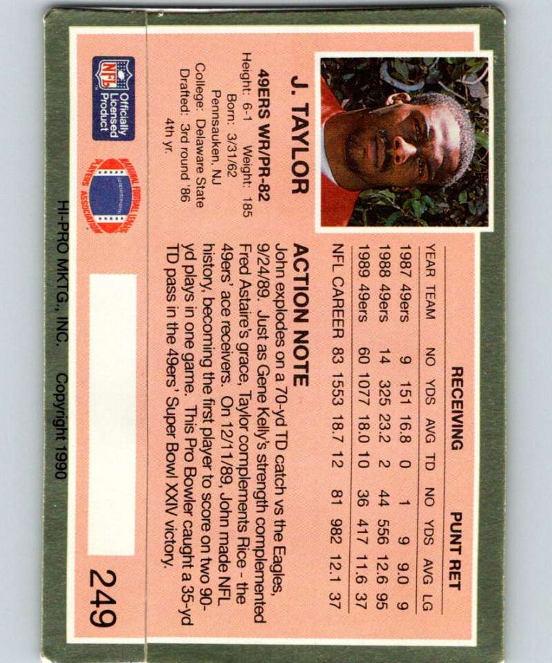 1990 Action Packed #249 John Taylor 49ers NFL Football Image 2