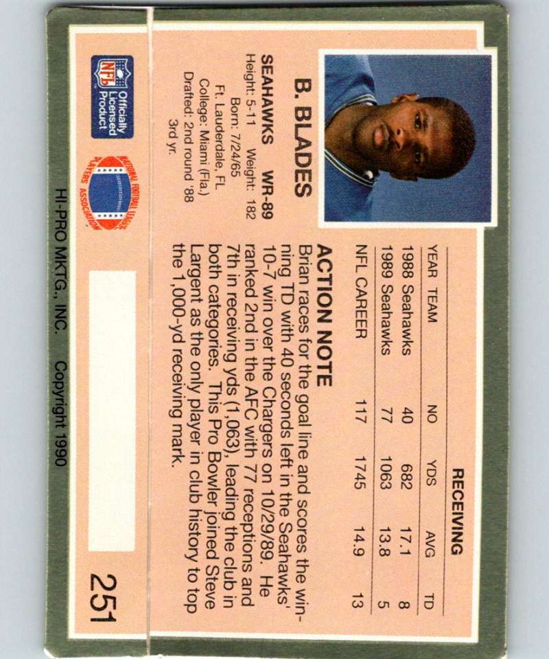 1990 Action Packed #251 Brian Blades Seahawks NFL Football Image 2