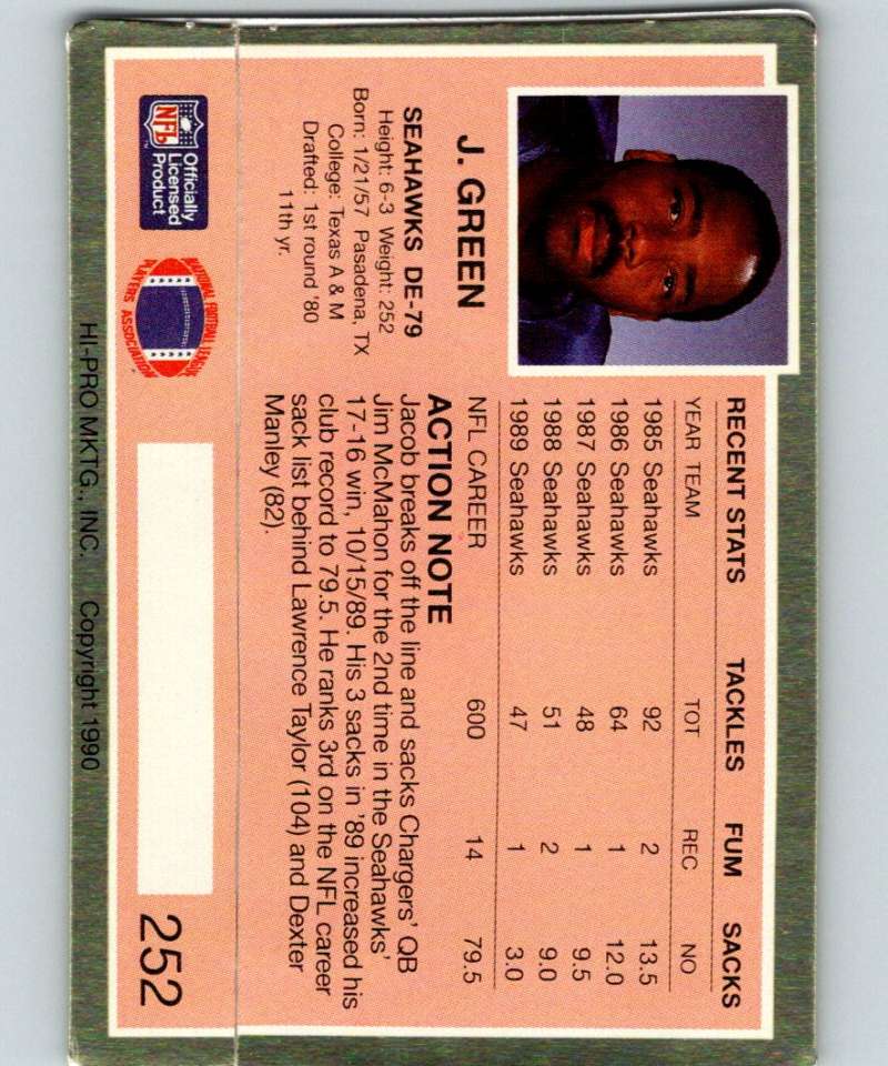 1990 Action Packed #252 Jacob Green Seahawks NFL Football Image 2