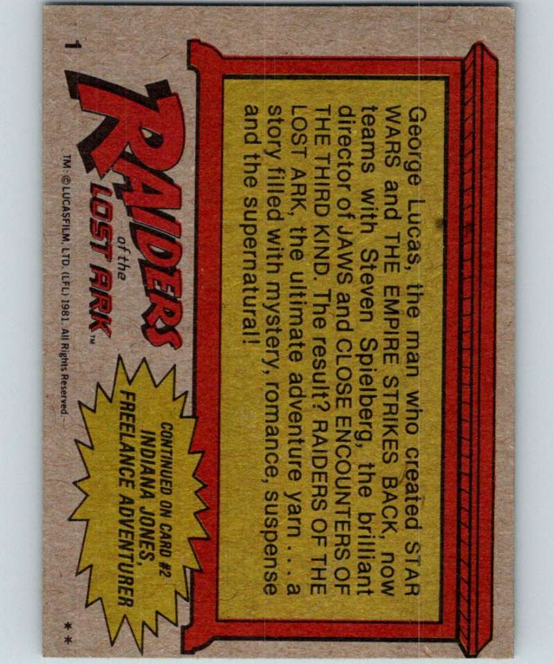 1981 Topps Raiders Of The Lost Ark #1 Title Card
