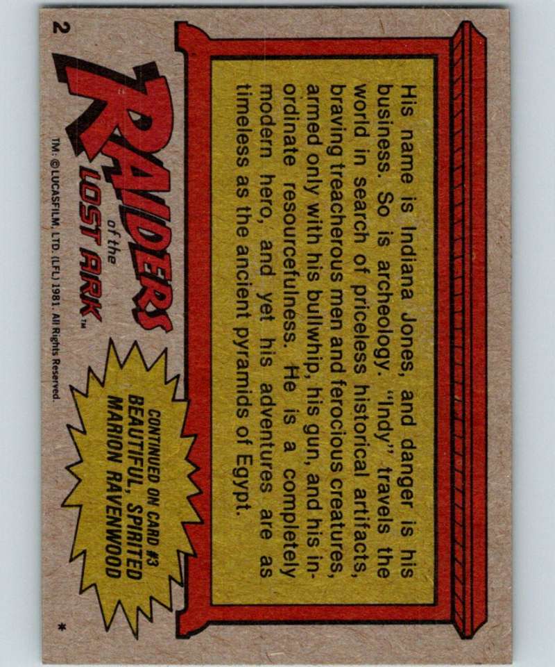 1981 Topps Raiders Of The Lost Ark #2 Indiana Jones