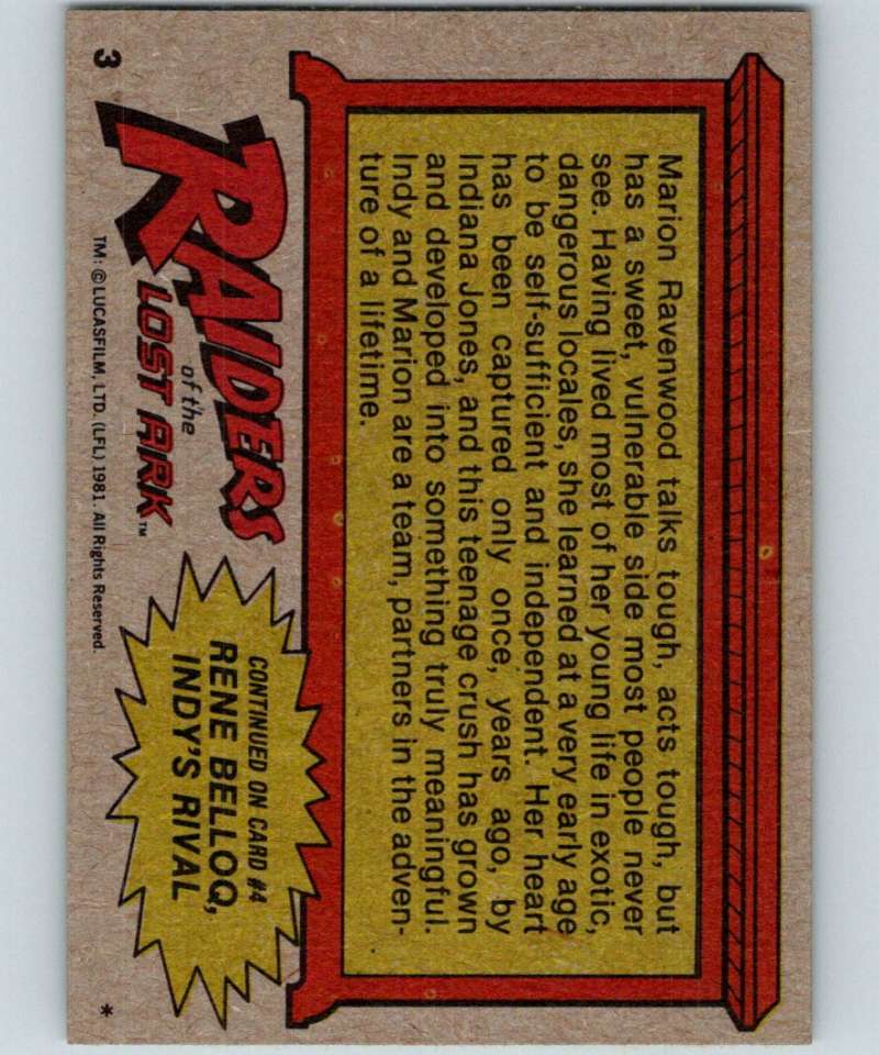 1981 Topps Raiders Of The Lost Ark #3 Marion Ravenwood