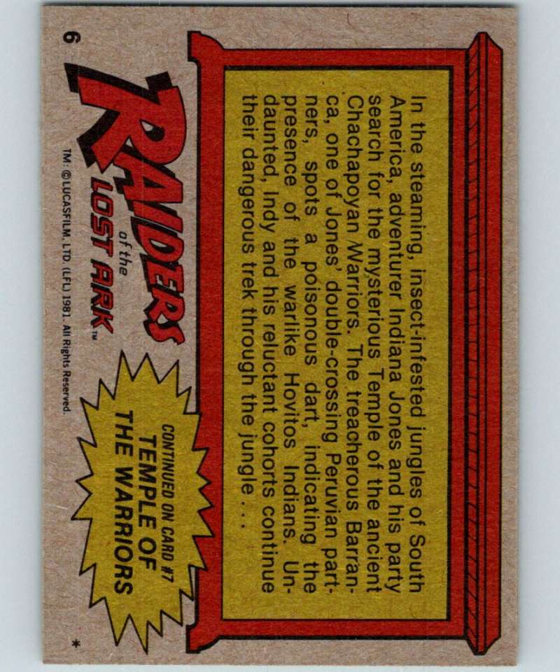 1981 Topps Raiders Of The Lost Ark #6 Valley Of Mystery Image 2