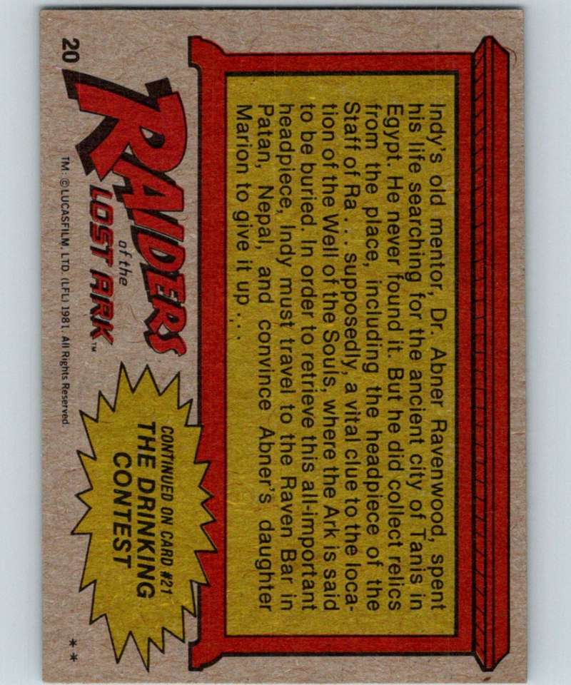 1981 Topps Raiders Of The Lost Ark #20 The Raven Bar Image 2