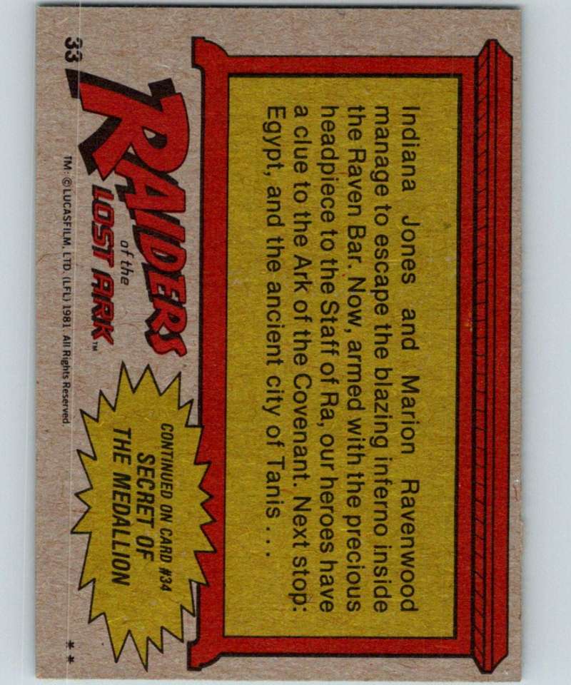 1981 Topps Raiders Of The Lost Ark #33 Fleeing The Blazing Inferno! Image 2