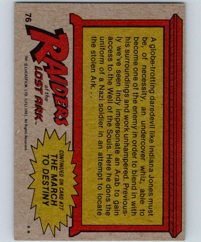 1981 Topps Raiders Of The Lost Ark #76 Yet Another Disguise For Jones Image 2
