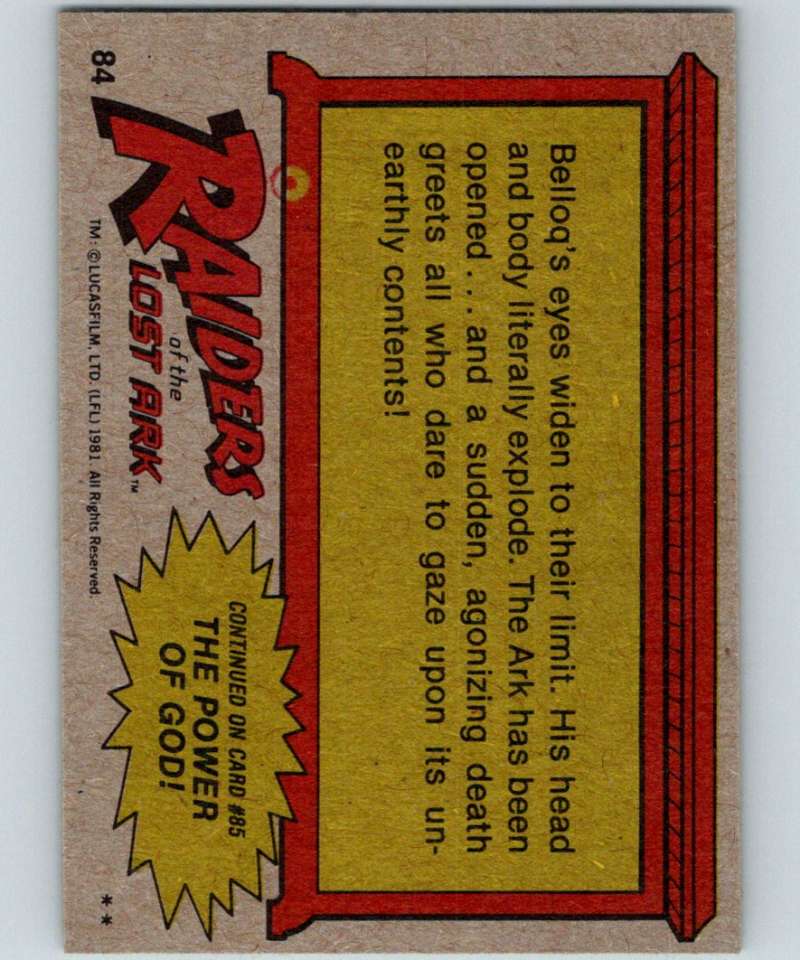 1981 Topps Raiders Of The Lost Ark #84 The Ark Is Opened!