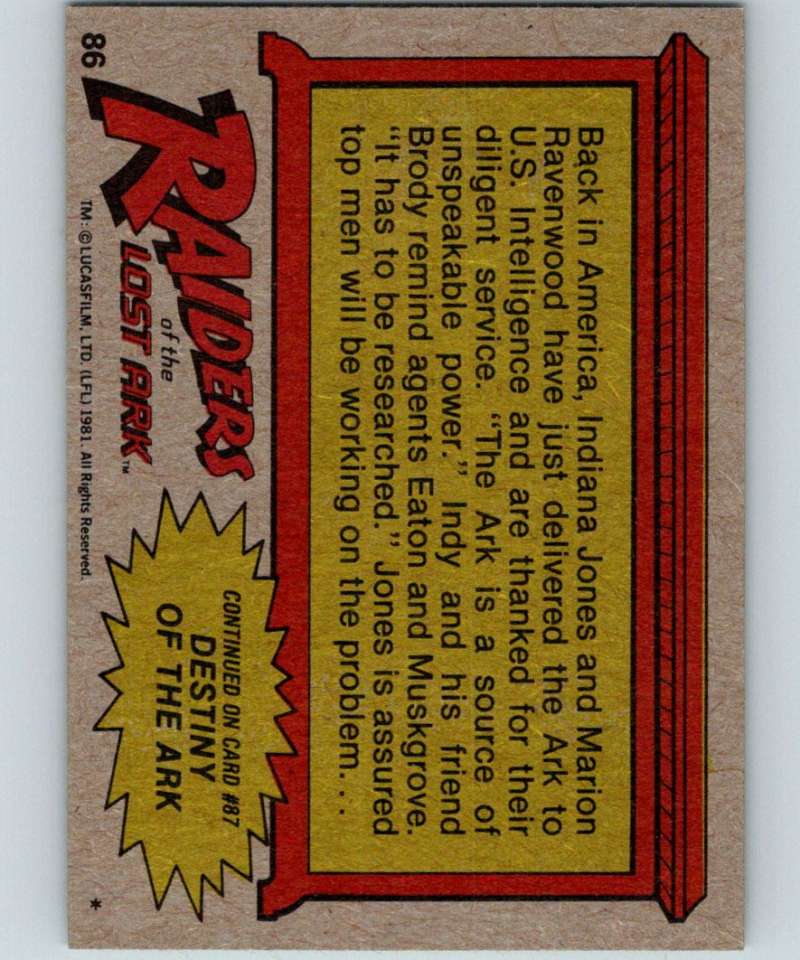 1981 Topps Raiders Of The Lost Ark #86 The Adventure Ends...Or Does It? Image 2