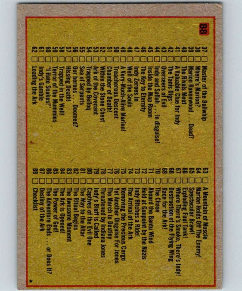1981 Topps Raiders Of The Lost Ark #88 Checklist