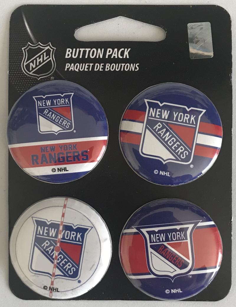 New York Rangers Wincraft NHL Button 4 Pack 1.25" Round Licensed Image 1