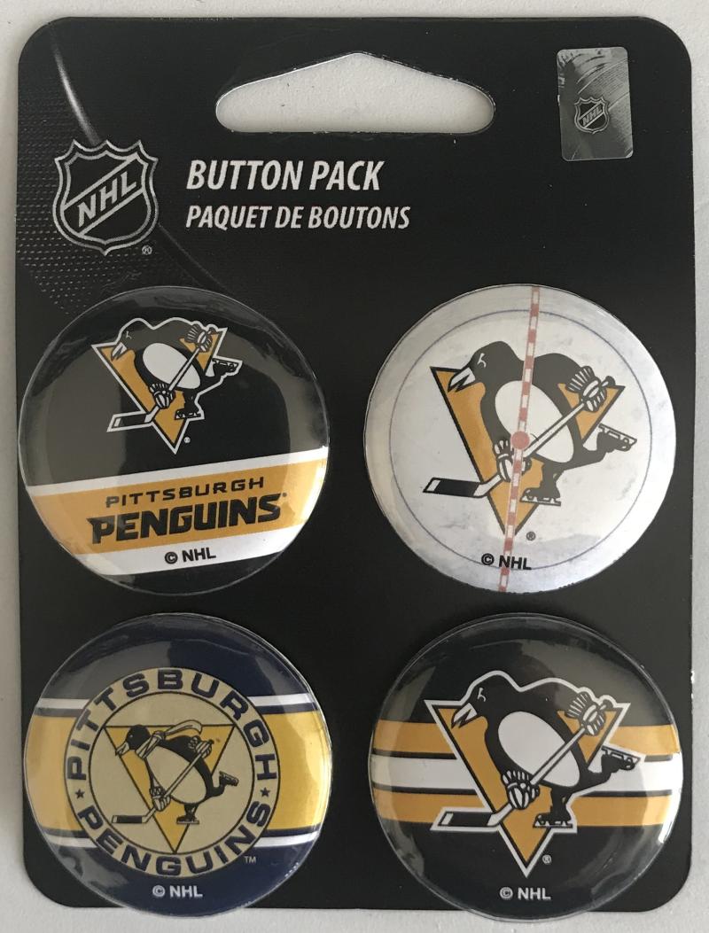 Pittsburgh Penguins Wincraft NHL Button 4 Pack 1.25" Round Licensed Image 1