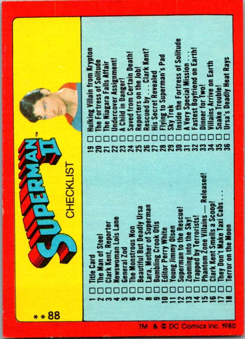 1980 Topps Superman II #88 Superman II Checklist Image 1