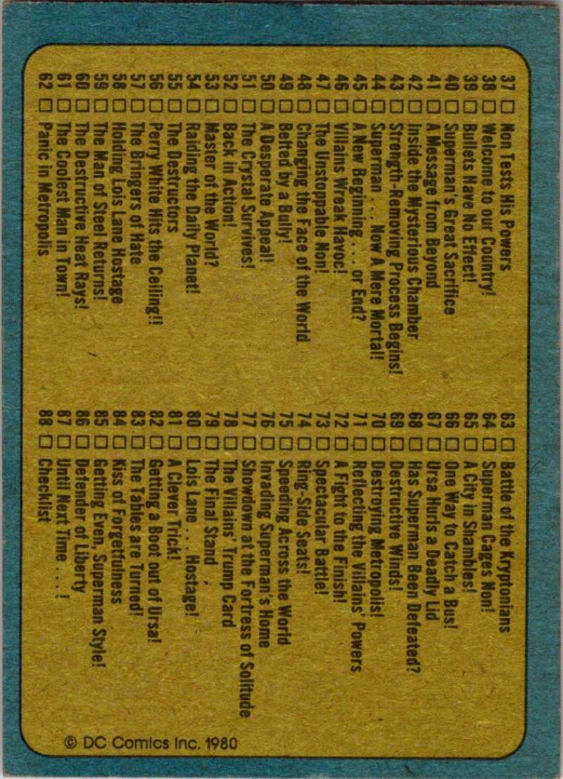 1980 Topps Superman II #88 Superman II Checklist Image 2